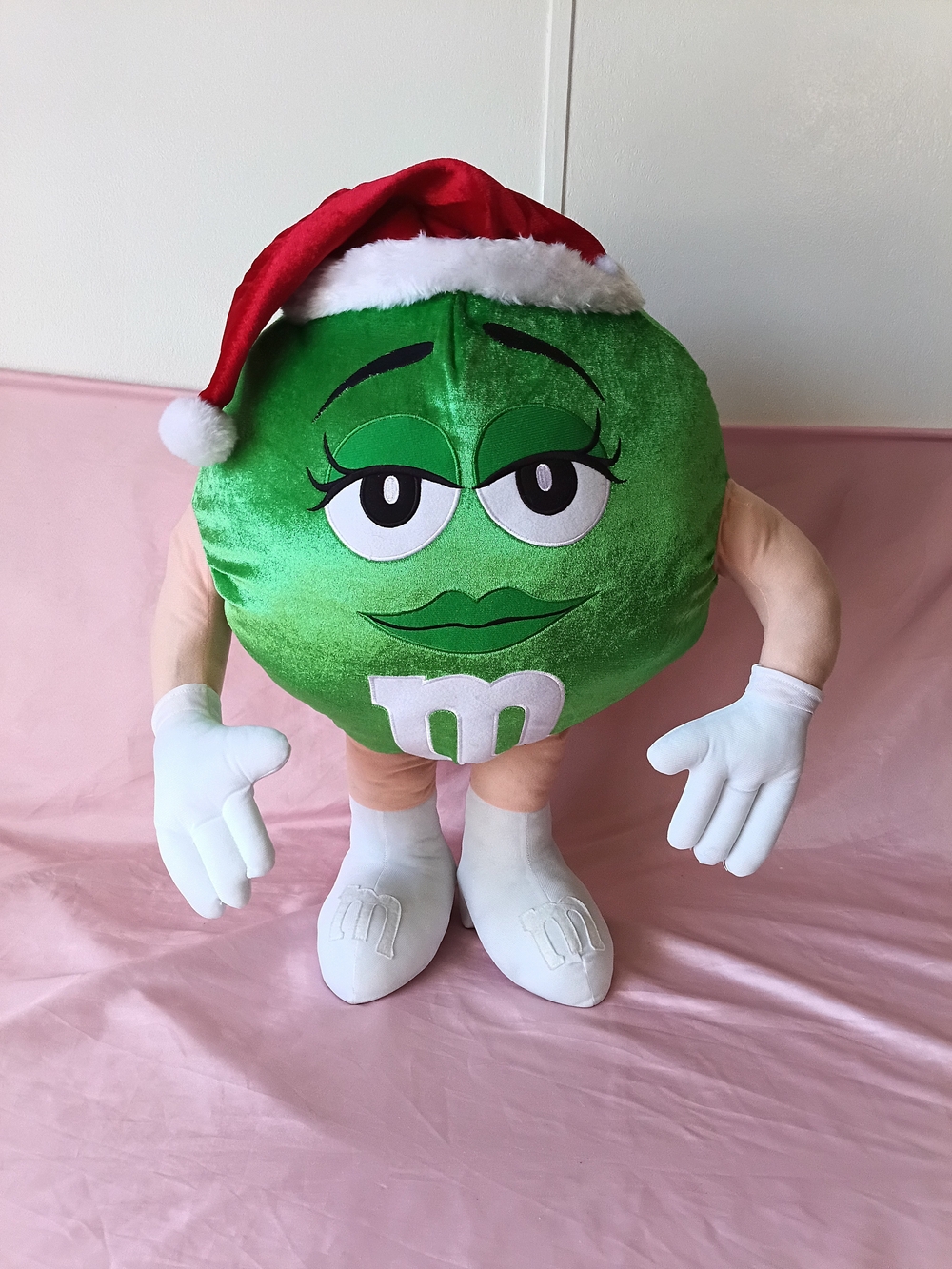 M&M'S Green Plush Character with Red Santa Hat
